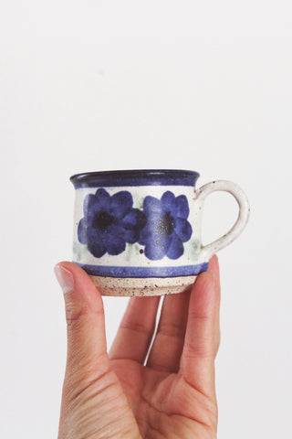 Vintage Espresso Mug - Speckled Blue Flower Stoneware