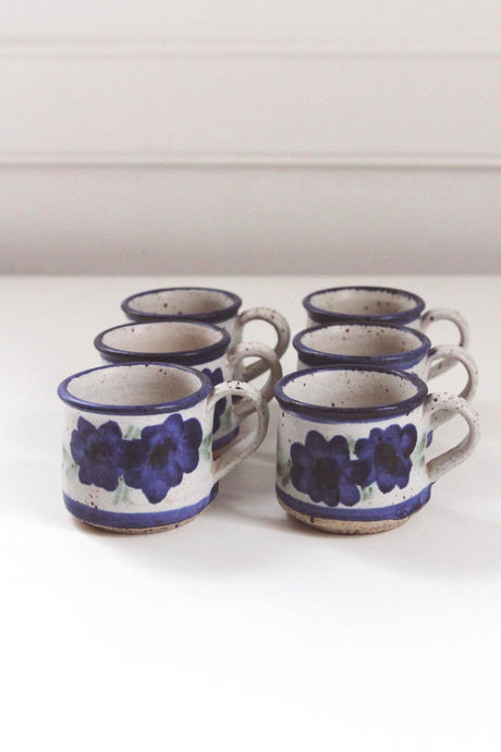 Vintage Espresso Mugs - Speckled Blue Flower Stoneware Set | Vintage Mug | Vintage Flower Mug | Vintage Stoneware | 60s Mug | Speckled Mug