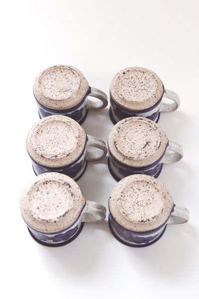 Vintage Espresso Mug - Speckled Blue Flower Stoneware