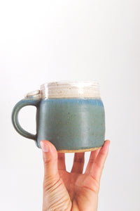 Vintage Studio Pottery Hand Thrown Coffee Mug Set - Teal Stoneware