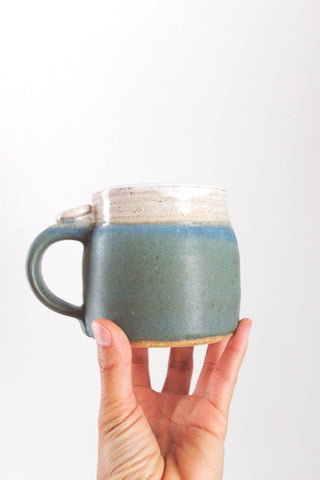 Vintage Studio Pottery Hand Thrown Coffee Mug - Teal Stoneware