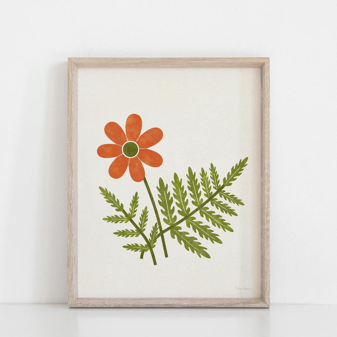 Poppy + Fern Wall Art Print | Modern Art | Minimalist Art | Nature Art | Plant Art | Geometric Art | Poppy Art 5x7 | 8x10 | 11x14