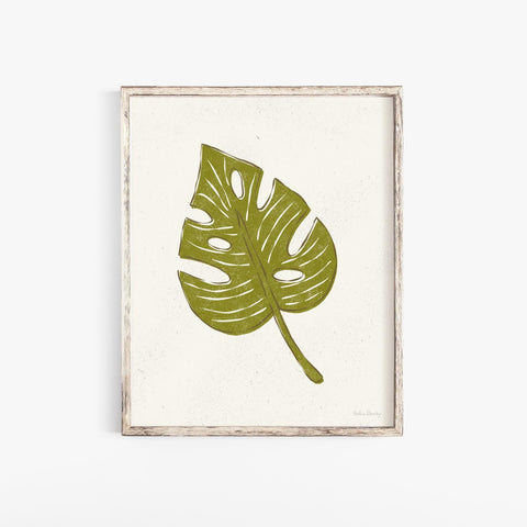 Monstera Leaf Drawing Wall Art Print | Leaf Art | Minimalist Art | Nature Art | Plant Art | Earthy Art | Vintage Art 5x7 | 8x10 | 11x14