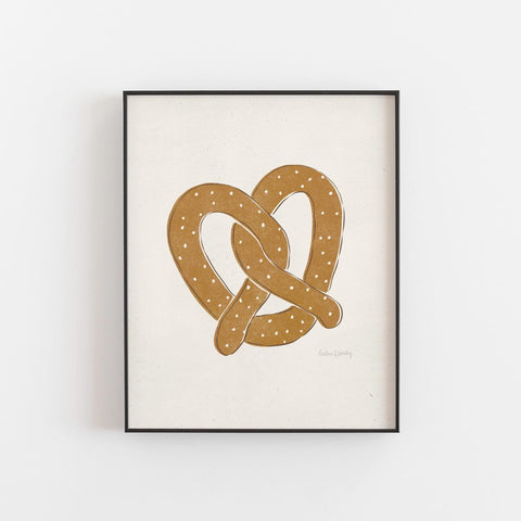 Pretzel Drawing Wall Art Print | Modern Art | Minimalist Art | Food Art | Pretzel Art | Kitchen Art | Vintage Art 5x7 | 8x10 | 11x14