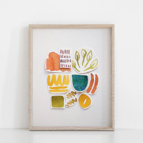Abstract Elements Collage 1 Wall Art Print | Modern Art | Minimalist Art | Abstract Art | Watercolor Art | Collage Art 5x7 8x10 11x14