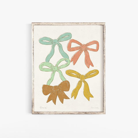 Bows Collection Drawing Wall Art Print | Pastel Art | Minimalist Art | Childrens Art | Kids Art | Vintage Art 5x7 | 8x10 | 11x14
