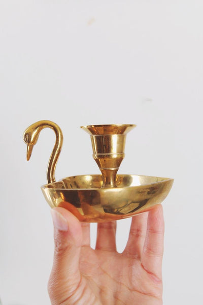 Vintage Brass Heart Swan Candle Holder | Vintage Candle Holder | Vintage Decor | Mid Century Decor | Brass Candle Holder | Heart Candle