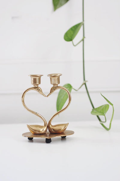 Vintage Brass Heart Double Swan Candle Holder | Vintage Candle Holder | Vintage Decor | Mid Century Decor | Brass Candle Holder