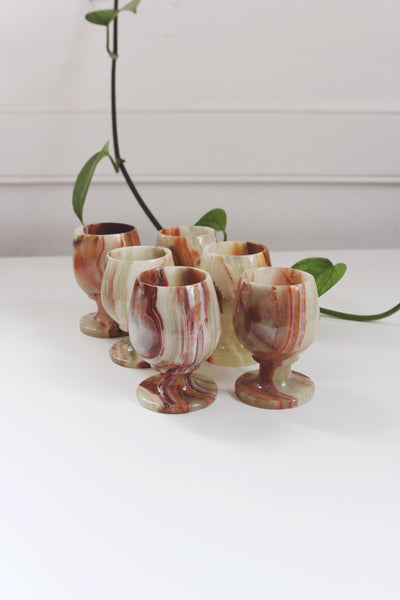 Vintage Onyx Marble Carved Stone Goblet
