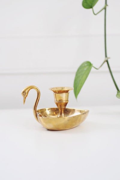 Vintage Brass Heart Swan Candle Holder | Vintage Candle Holder | Vintage Decor | Mid Century Decor | Brass Candle Holder | Heart Candle