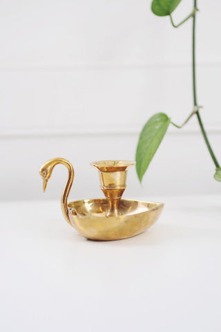 Vintage Brass Heart Swan Candle Holder | Vintage Candle Holder | Vintage Decor | Mid Century Decor | Brass Candle Holder | Heart Candle