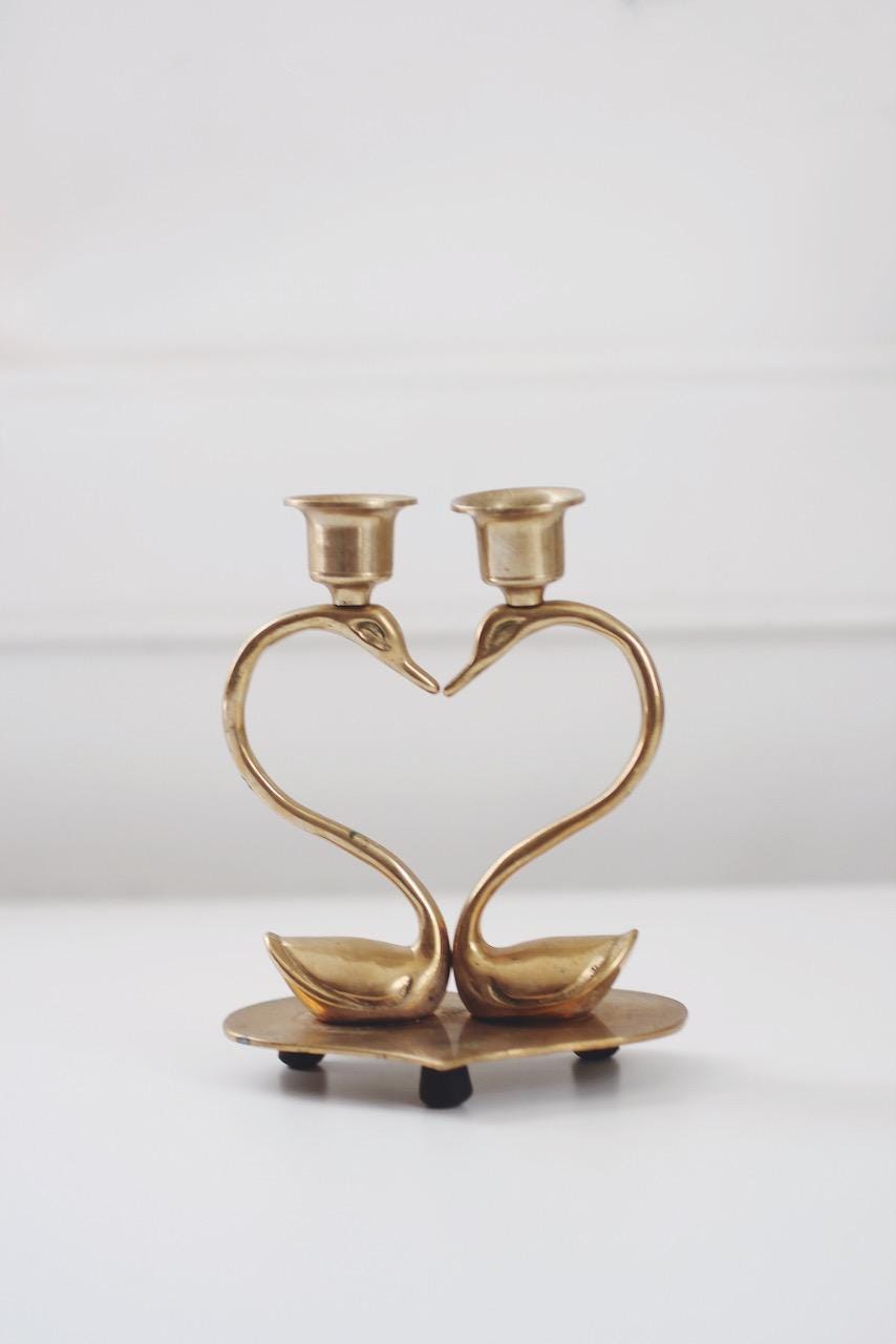 Vintage Brass Heart Double Swan Candle Holder | Vintage Candle Holder | Vintage Decor | Mid Century Decor | Brass Candle Holder