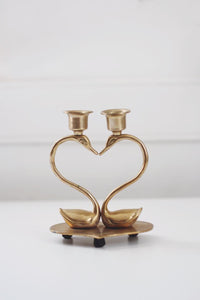 Vintage Brass Heart Double Swan Candle Holder | Vintage Candle Holder | Vintage Decor | Mid Century Decor | Brass Candle Holder