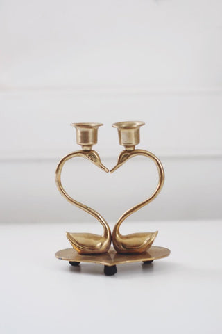 Vintage Brass Heart Double Swan Candle Holder | Vintage Candle Holder | Vintage Decor | Mid Century Decor | Brass Candle Holder