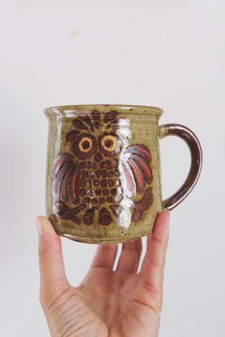 Vintage Coffee Mug - Speckled Owl Stoneware
