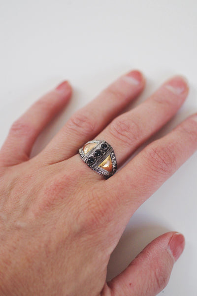 Vintage Sterling Silver 18k Gold Onyx Ring
