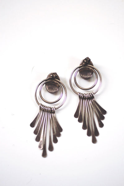 Vintage Sterling Silver Southwestern Zuni Inlay Fringe Earrings