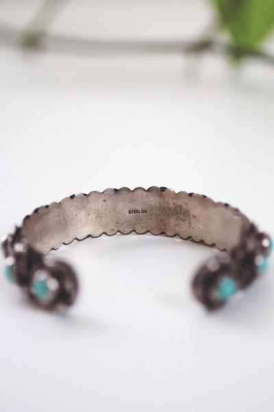 Vintage Sterling Silver Turquoise Flower Cuff Bracelet