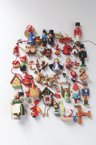 Vintage Painted Wood European Christmas Ornaments Figurine Collection