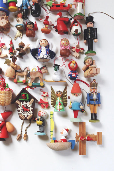 Vintage Painted Wood European Christmas Ornaments Figurine Collection