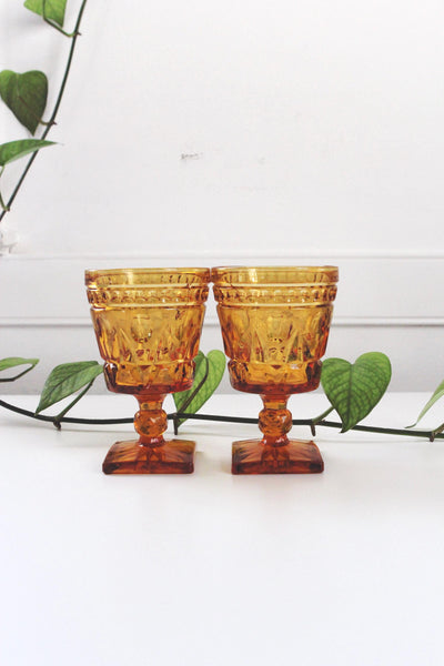 Vintage Amber Glass Park Lane Wine Goblet | Sold Individually