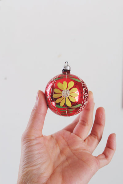 Vintage Mercury Glass Hand Painted Folk Art Floral Christmas Ornaments Germany