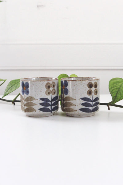 Vintage Speckled Stoneware Hand Painted Floral Tea Cup | Sold Individually
