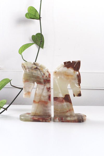 Vintage Onyx Marble Carved Stone Horse Bookend | Sold Individually