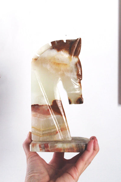Vintage Onyx Marble Carved Stone Horse Bookend | Sold Individually