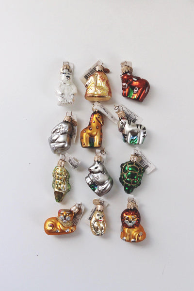 Vintage Mercury Glass Hand Painted Animal Christmas Ornaments Dept 56 Czech Republic NWT 1.5"