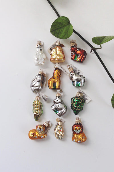 Vintage Mercury Glass Hand Painted Animal Christmas Ornaments Dept 56 Czech Republic NWT 1.5"