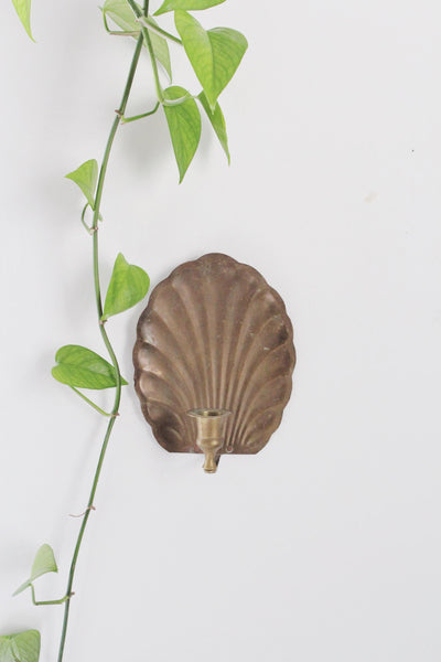 Vintage Brass Shell Wall Sconce Candle Holder