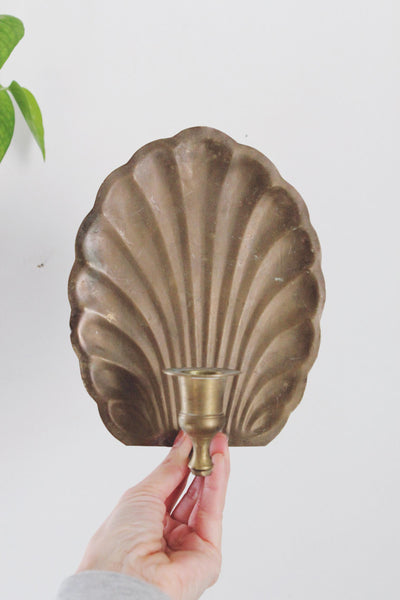 Vintage Brass Shell Wall Sconce Candle Holder