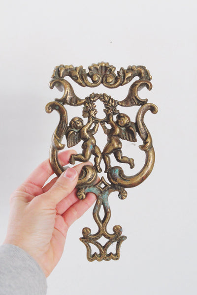 Vintage Brass Cherub Angel Trivet or Wall Hanging