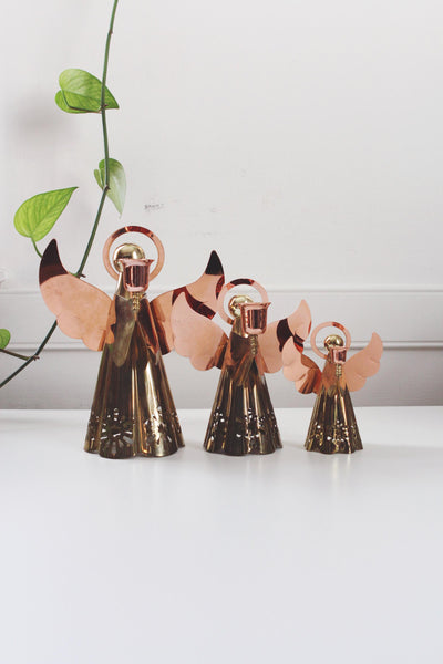 Vintage Brass Copper Angels Candle Stick Holder