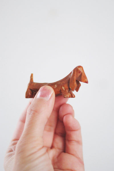 Vintage Wood Hand Carved Miniature Dog Figurine | Sold Individually