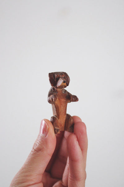 Vintage Wood Hand Carved Miniature Dog Figurine | Sold Individually