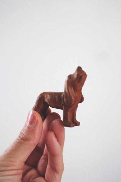 Vintage Wood Hand Carved Miniature Dog Figurine | Sold Individually