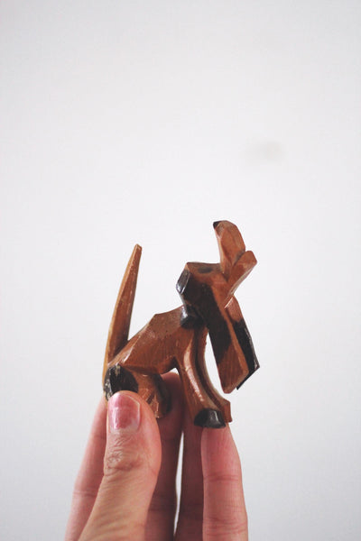 Vintage Wood Hand Carved Miniature Dog Figurine | Sold Individually