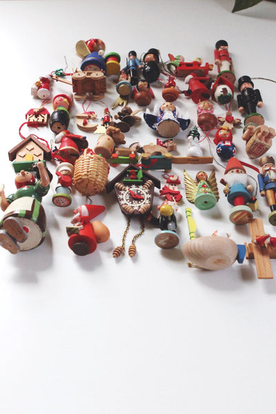 Vintage Painted Wood European Christmas Ornaments Figurine Collection