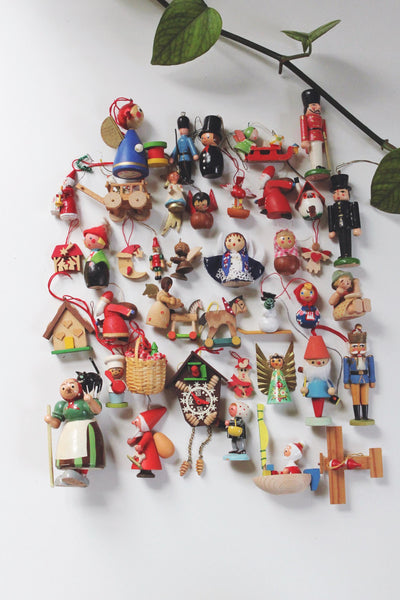 Vintage Painted Wood European Christmas Ornaments Figurine Collection