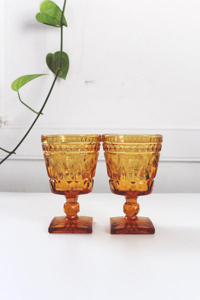 Vintage Amber Glass Park Lane Wine Goblet