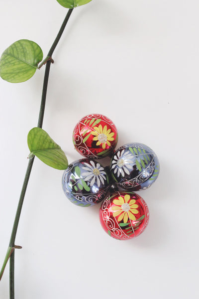 Vintage Mercury Glass Hand Painted Folk Art Floral Christmas Ornaments Germany