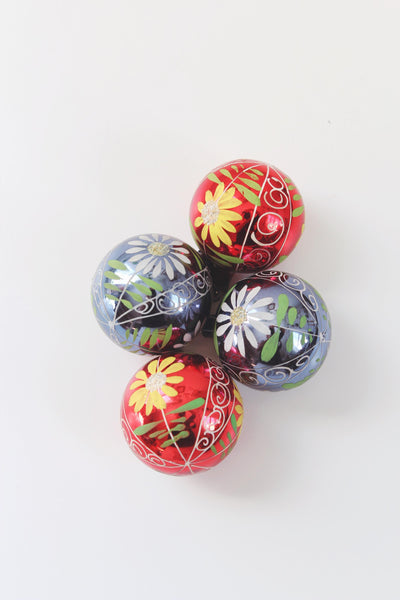 Vintage Mercury Glass Hand Painted Folk Art Floral Christmas Ornaments Germany