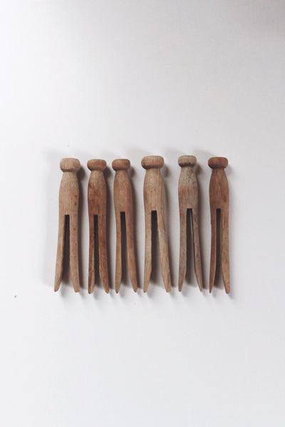 Vintage Wooden Rustic Clothes Pins | Set of Six