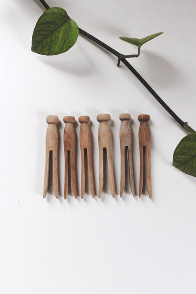 Vintage Wooden Rustic Clothes Pins | Set of Six