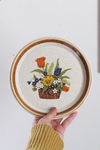Vintage Plate With Flowers - Japanese Stoneware