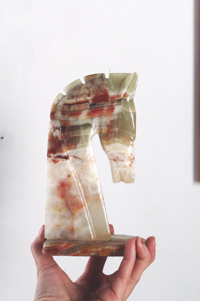 Vintage Onyx Marble Carved Stone Horse Bookend | Sold Individually