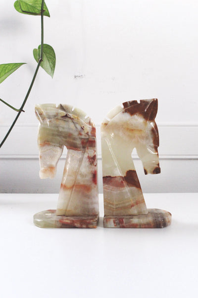 Vintage Onyx Marble Carved Stone Horse Bookend | Sold Individually