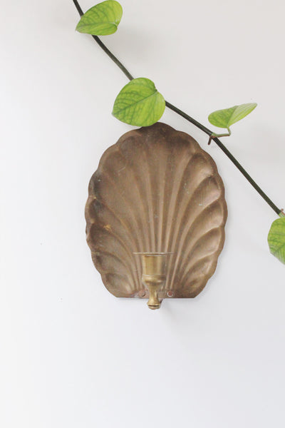 Vintage Brass Shell Wall Sconce Candle Holder